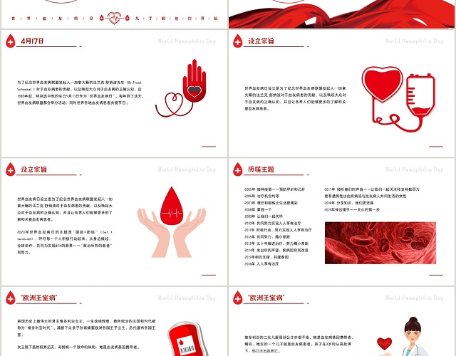 红色简约风格世界血友病日PPT模板
