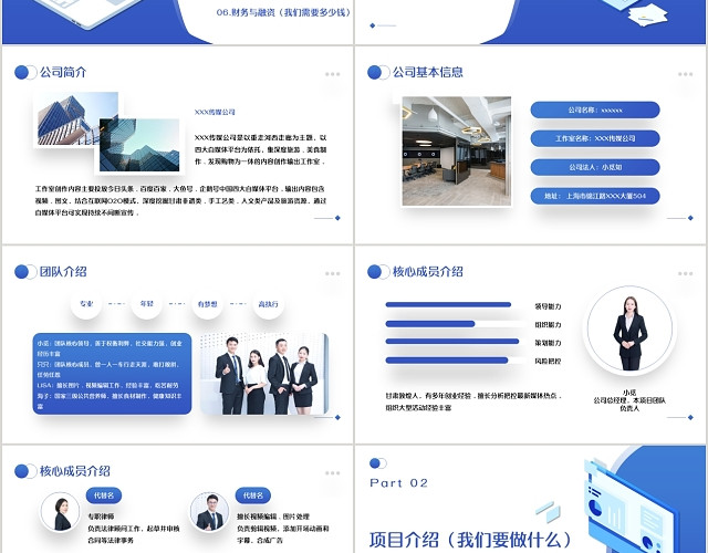 蓝色简约风格新媒体商业计划书PPT模板