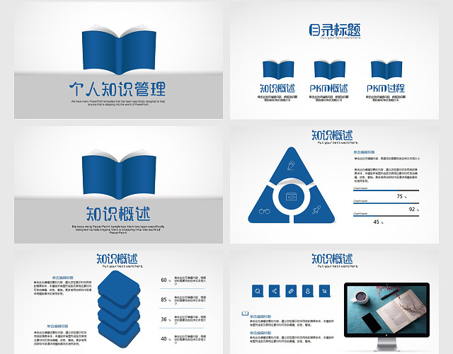蓝色个性时尚简约个人知识管理PPT动态模板