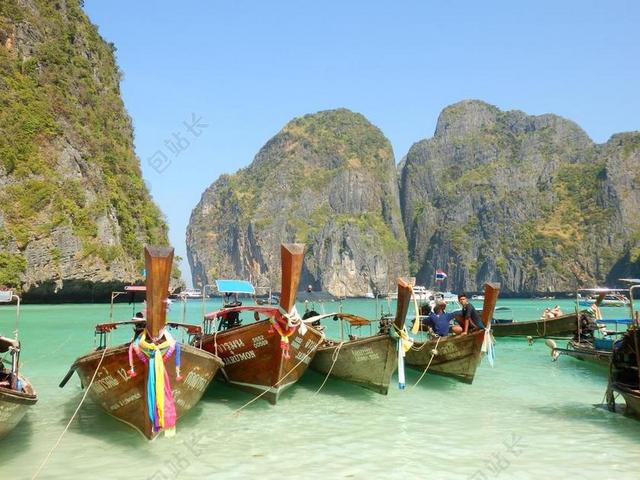 小船 海 岩石 景观 ILE 皮皮岛 泰国