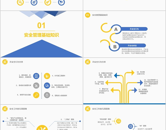 黄蓝商务扁平简约安全管理培训通用课件PPT模板