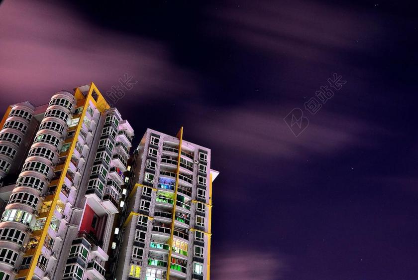 建筑城市楼房住宅电梯公寓夜晚背景图片