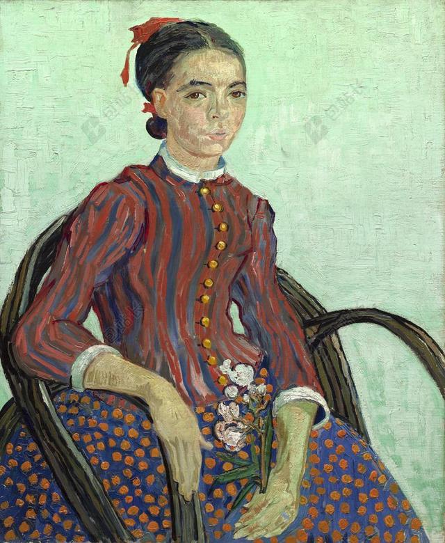 绘画作品著名梵高油画红衣女子肖像画宣传图片