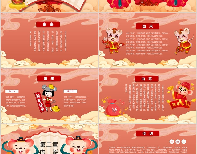 红色大气国潮风鼠年新年春节习俗PPT模板