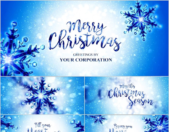冰蓝卡通商务PPT圣诞节英文电子贺卡送给国外友人