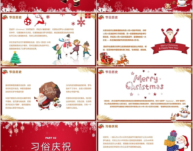红色系卡通风格圣诞节介绍PPT模板