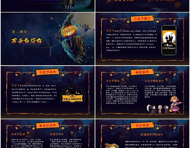 高端暗黑系万圣节节日介绍主题PPT模板