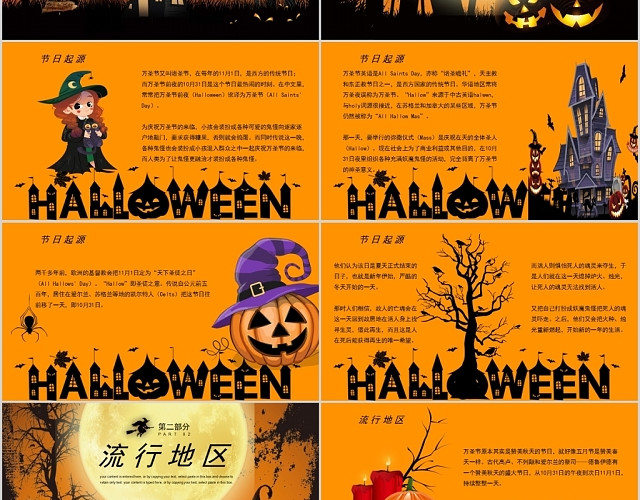 黑色卡通风格万圣节节日庆典节日起源PPT模板