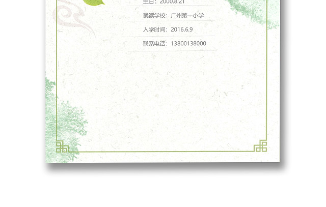 浅绿色简约清新女孩小升初简历