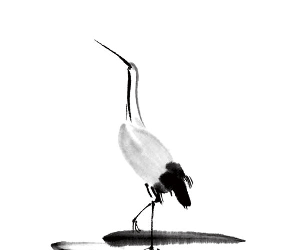 手绘站立仙鹤中国水墨风插画素材