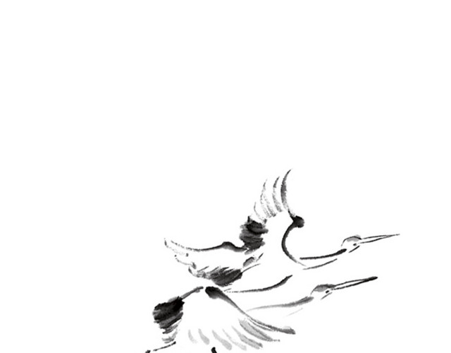 手绘中国水墨风仙鹤插画素材