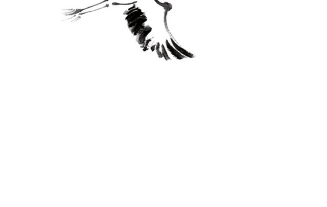 手绘中国水墨风仙鹤插画素材
