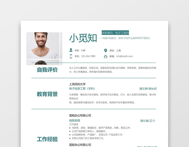 绿色青春风格电子工程师求职简历WORD简历模板