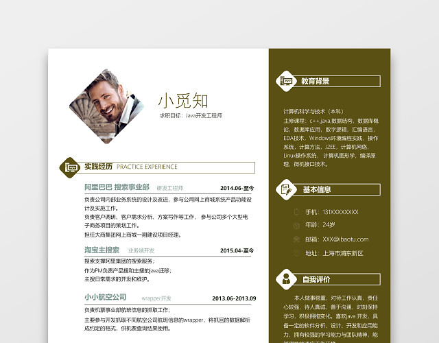 JAVA工程师简约个人求职简历