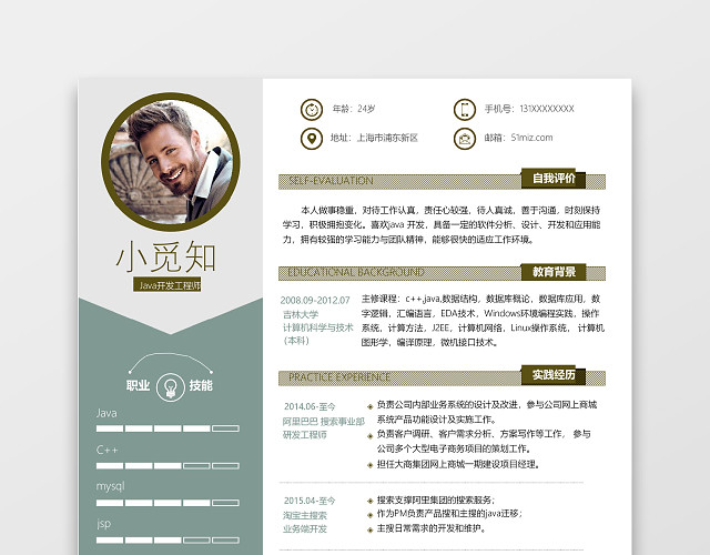 JAVA工程师简约简历
