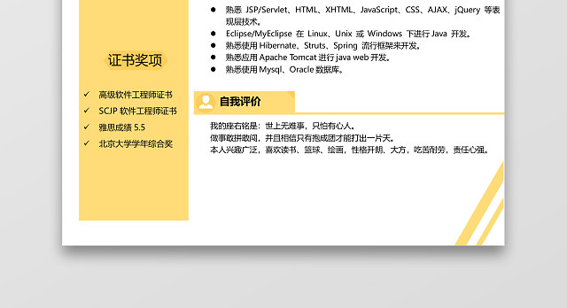 黄色JAVA简历