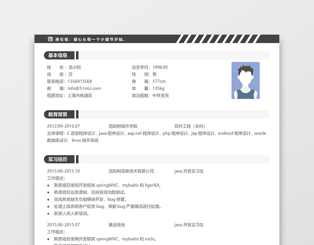 初级JAVA程序员工程师专用简历模板