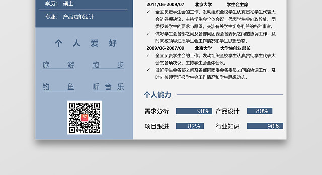 灰蓝色产品经理简历模板范文