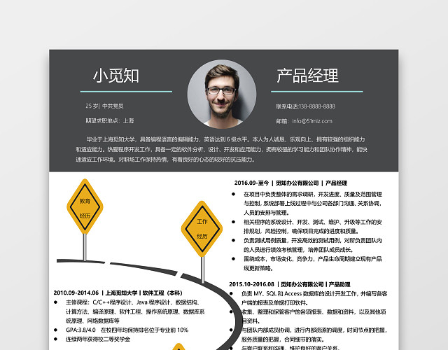 个性创意产品经理求职简历WORD简历模板