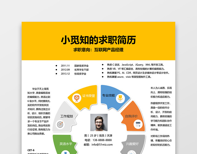 创意个性互联网产品经理求职简历WORD简历模板