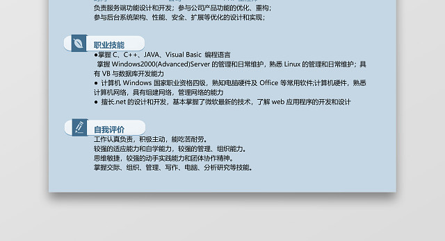 蓝色计算机程序员互联网简历