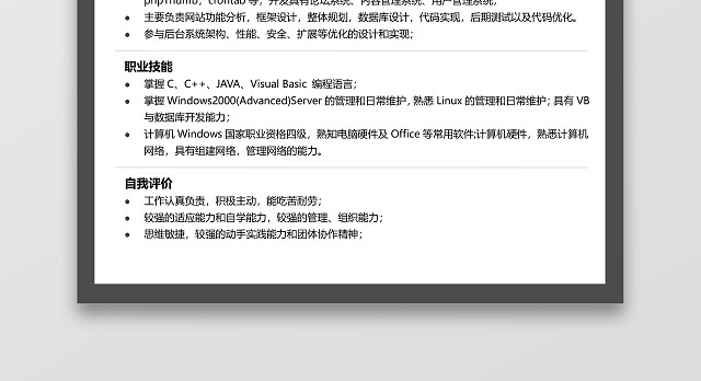 计算机管理商务简约风个人简历单页