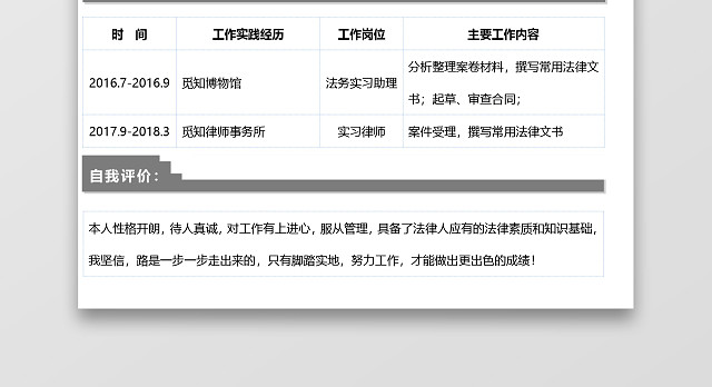 灰白相间时尚通用法律顾问简历模板