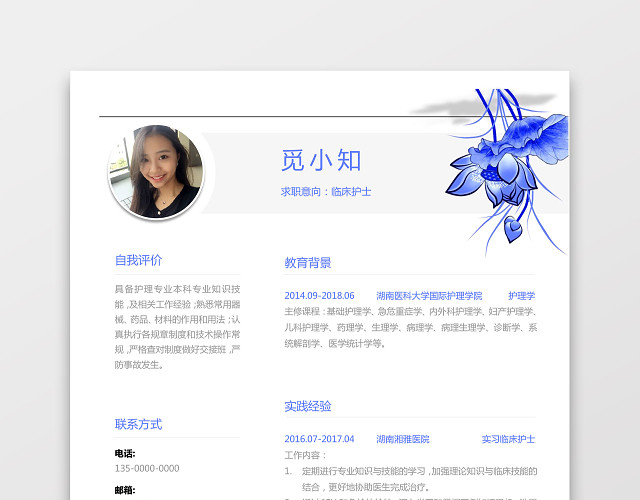 彩色护士个人模板简历