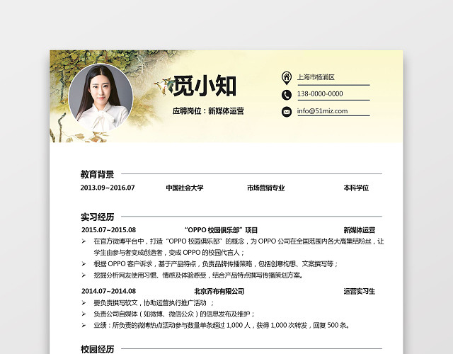 产品运营求职个人简历