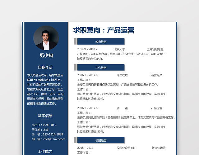 产品运营求职个人简历