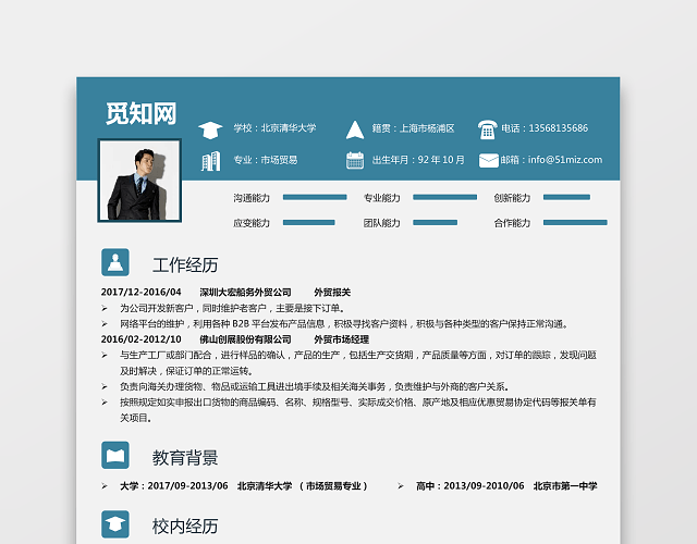 外贸个人求职简历168