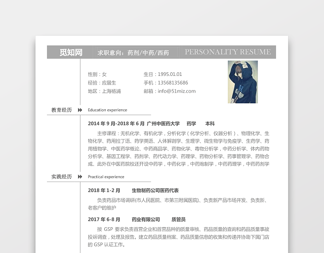 医药类应届生个性求职简历