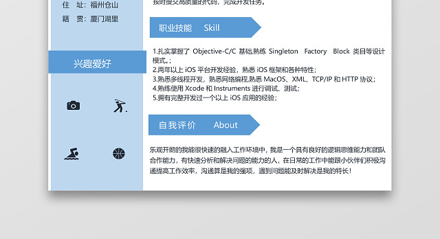 蓝色程序员简历ANDROID开发IOS开发工程师