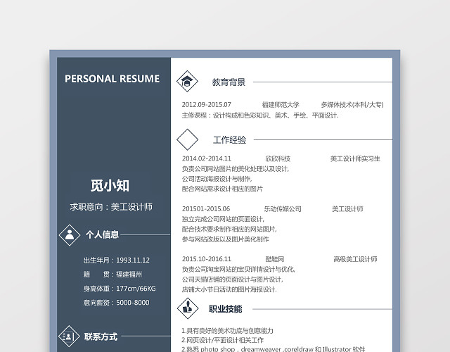 美工设计师简约求职简历