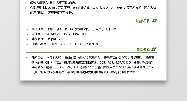 JAVA程序员实习生创意求职简历模板