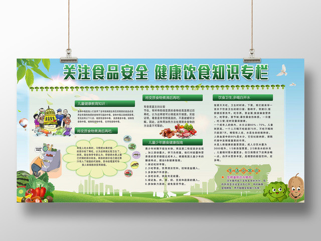 健康教育宣传栏关注食品安全健康饮食知识专栏饮食指南宣传展板