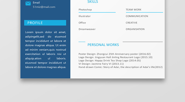 英文简约深蓝对比简历WORD模板