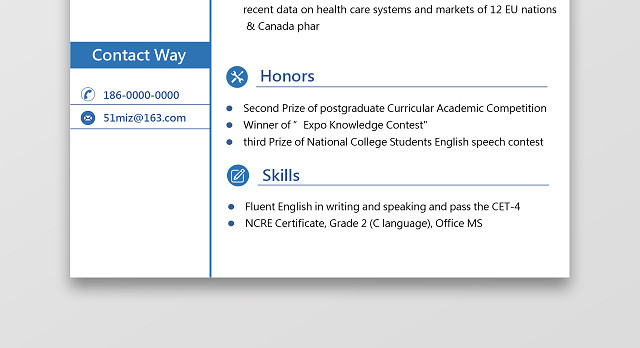 英文简历白蓝素雅大气个人简历WORD模板