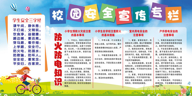 中小学安全教育日校园安全宣传专栏防火防电展板
