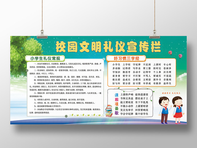 校园文明礼仪宣传栏好习惯三字经展板
