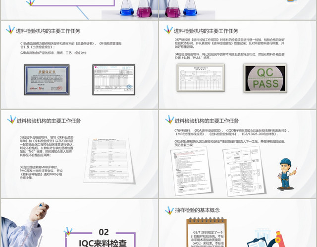 半卡通扁平插画风简约实用IQC基础知识培训课件培训PPT模板