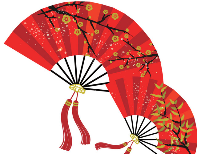 手绘折扇素材手绘中国风