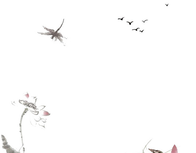 手绘中国风荷花蜻蜓水墨画