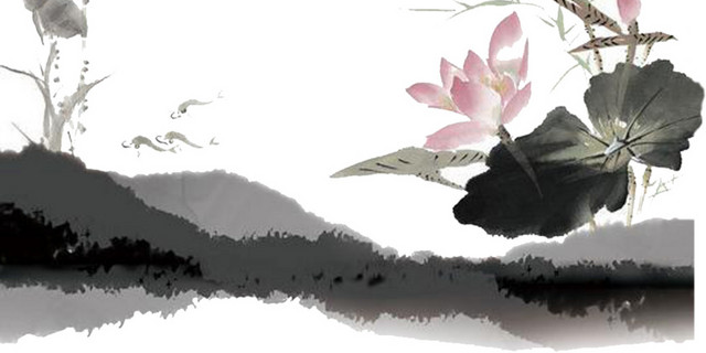 手绘中国风荷花蜻蜓水墨画