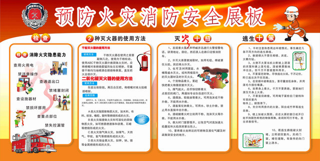 红色背景预防火灾消防安全漫画展板