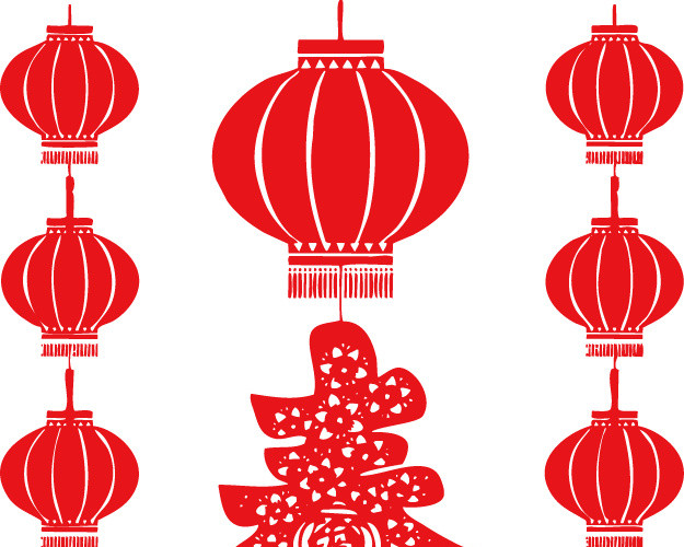 红色春节喜庆春字灯笼窗花剪纸免抠素材