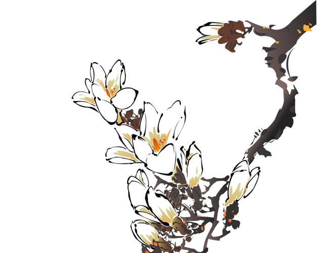 雅致传统中国风梅花盛开水墨画素材