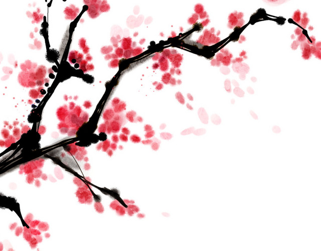 古典红梅梅花中国风水墨画背景素材