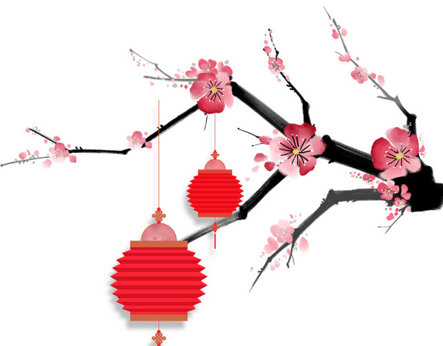 古典梅花中国风红灯笼背景素材