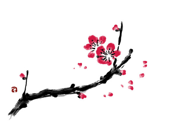 雅致传统中国风红梅国画素材